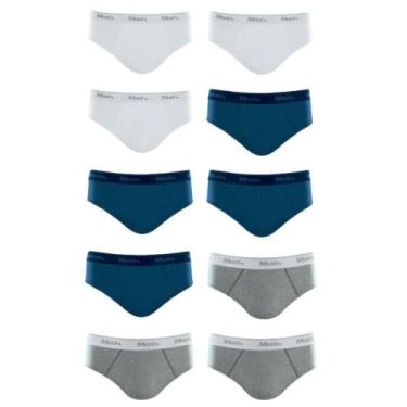 Imagem de Kit 10 Cuecas Slip 100% Algodão Mash - Branco/Azul/Cinza, Branco, Azul
