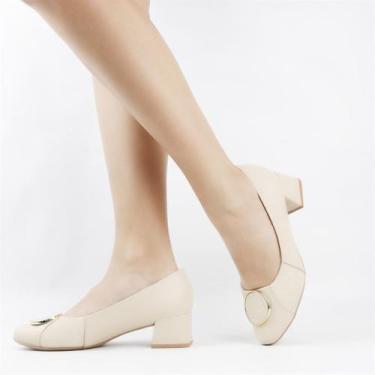 Imagem de Scarpin Salto Bloco Fivela - USAFLEX, Vanilla, 37