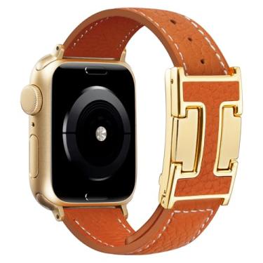 Imagem de JSGJMY Pulseira magnética de couro compatível com Apple Watch 38 mm, 40 mm, 41 mm, 42 mm, 44 mm, 45 mm, 46 mm e 49 mm, para mulheres e homens, pulseira de substituição de couro de grão superior para