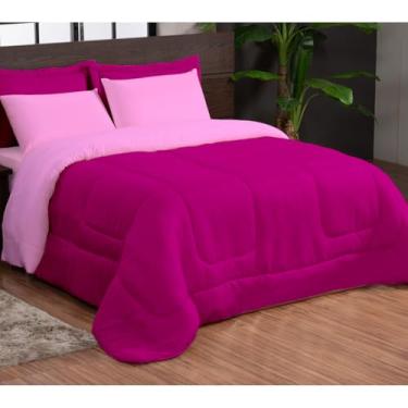 Imagem de Kit Edredom Casal 3 Peças Dupla Face com Fronhas – Macio e Econômico para o Frio(LISO PINK ROSA)