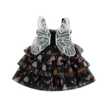 Imagem de Fantasia infantil de Halloween, sem mangas, tule, franzido, tutu com asa de borboleta, vestido de festa de aniversário, roupa preta