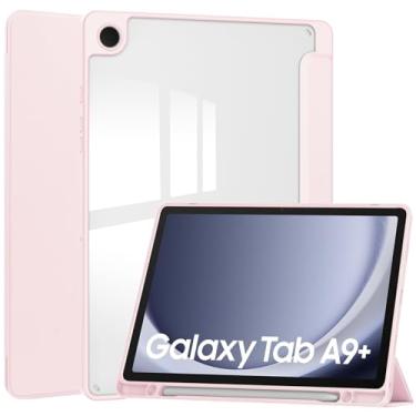 Imagem de Capa de tablet para Samsung Galaxy TAB A9+/A9 Plus 11 polegadas, capa fina de três dobras com suporte para caneta, capa à prova de choque com capa traseira transparente para Galaxy TAB A9+/A9 Plus