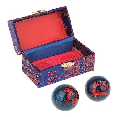 Imagem de YIJU Bolas de massagem de 2 peças, bolas de handebol chinesas com caixa de armazenamento, bolas de baoding portáteis reutilizáveis duráveis, bolas de saúde, Fu Palavra Azul