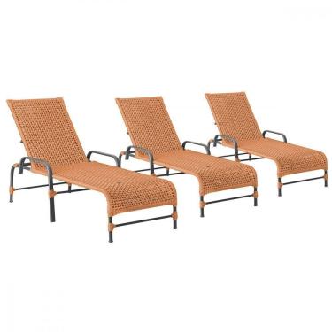 Imagem de 3 Espreguiçadeiras Reclinavel Catar Preto Corda Nautica Terra Cota