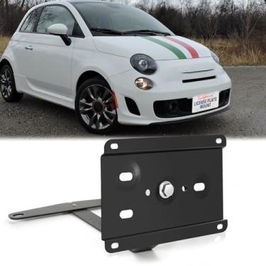 Imagem de Suporte de placa de carro para para-choque dianteiro compatível com Fiat 500 Turbo 2012-2015, sem furadeira, molduras dianteiras, suporte antifurto, kit de montagem de acessórios para carro