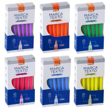 Imagem de Marca Texto Fluorescente Transparente 6 Cores BRW 6 Caixas 12 Unidades