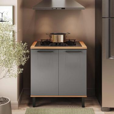 Imagem de Balcão De Cozinha Castanha 800mm P/ Cooktop 5 Bocas C/ Tampo 2 Portas - Cinza/freijó