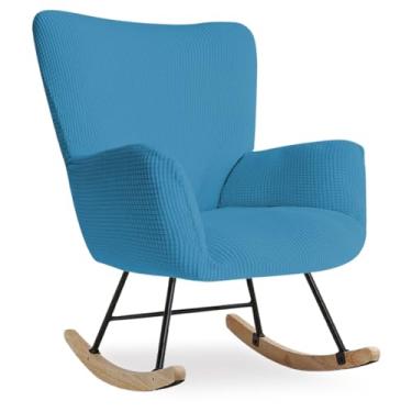 Imagem de Buenanir Capa de cadeira de balanço para berçário, capa elástica para cadeira de leitura em jacquard moderna, protetor de poltrona de balanço para sala de estar, quarto de bebê, azul pavão