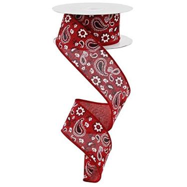 Imagem de Bandana vermelha com borda com fio | 10 jardas | Fita bandana Royal Western de 3,8 cm