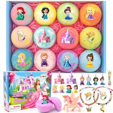 Imagem de Bombas de banho para crianças com surpresa dentro de brinquedos de princesa bombas de banho naturais feitas à mão spa orgânico espuma banho bomba de banho efervescente com conjunto de joias meninas