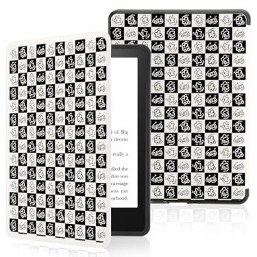 Imagem de Capa feminina xadrez preta fofa para Kindle de 6 polegadas (11ª geração, 2024/2022) (10/8ª geração, 2019/2016) com alça de mão, capa de couro fina com despertar/hibernar automaticamente para Kindle