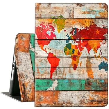 Imagem de ACWDMKH Capa para tablet Microsoft Surface Pro 7 Plus/7/6/5/4 de 12,3 polegadas, suporte ajustável de couro para Surface Pro 12.3, mapa-múndi de madeira