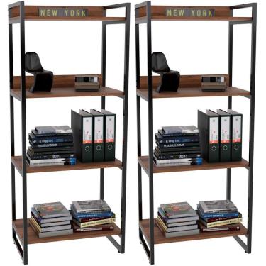 Imagem de Kit 2 Estantes Com 4 Prateleiras Escritório 146x60 Cm Nogal