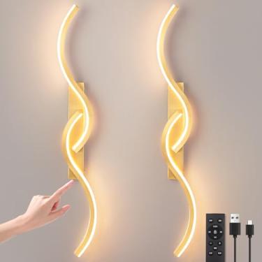 Imagem de EIDEARAY Arandelas de parede operadas por bateria, arandelas de parede recarregáveis, luz de parede LED sem fio 3000K-6500K, lâmpada de parede moderna sem fio para sala de estar quarto corredor (ouro)