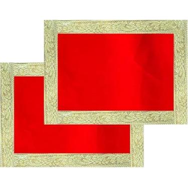 Imagem de Conjunto de 2 tapetes Red Pooja Aasan, 15,2 x 15,2 cm, mandir de pano de veludo Puja/altar, decorações multiuso Pooja para guardar acessórios da têmpora, chowki