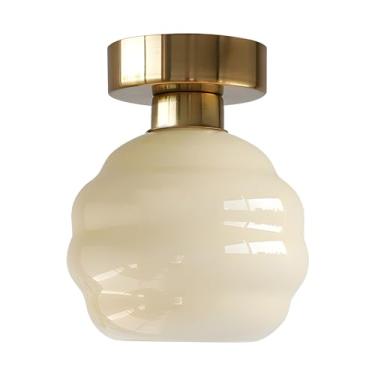 Imagem de Flyrose Luz de teto moderna de meados do século semi embutida globo de vidro dourado luz de montagem embutida bronze antigo para corredor luminárias teto para entrada de entrada