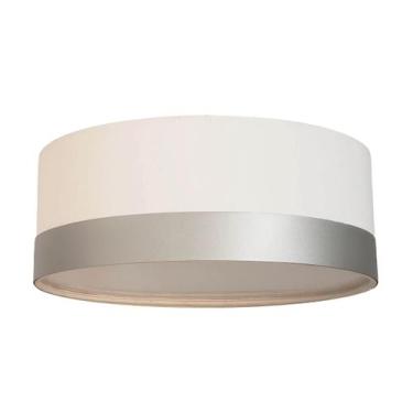 Imagem de Luminária Plafon Cúpula Branca Com Detalhe Prata 50x15 3-e27 - Tom Luz