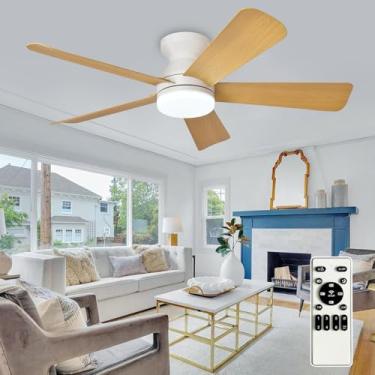 Imagem de BvenuBigLite Ventiladores de teto com luzes para quarto: Ventilador de teto de madeira de 42 polegadas com luz e controle remoto - Ventilador de montagem embutida reversível - Ventilador de teto