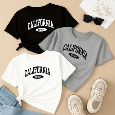 Imagem de Kit com 3 Camisetas Estampa California West Círculo Modinha Gringa Sof