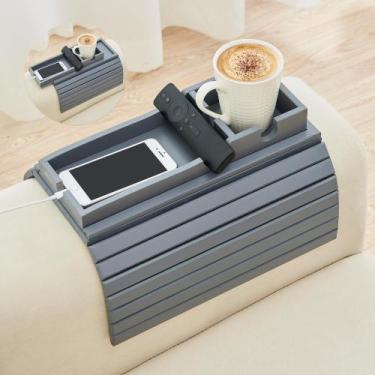 Imagem de Suporte de copo de sofá GEHE, bandeja removível de bambu anti-queda