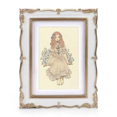 Imagem de Porta-retratos PHAREGE Vintage 13x18cm em ouro branco com tapete