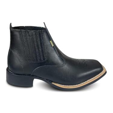 Imagem de Botina Masculina Para Trabalho De Couro Bico Quadrado F1000 Solado Borracha Resistente (Preto, BR, Adulto, Numérico, 40)