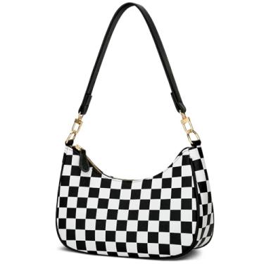 Imagem de KKXIU Bolsa de ombro feminina fofa Hobo bolsas e bolsas retrô clutch underarm, Preto e branco