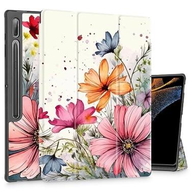 Imagem de Mektron Capa de tablet para Samsung Tab S9 Ultra 14,6 polegadas 2023 SM-X910/X916/X918, suporte de lápis embutido com função despertar/hibernar automática, suporte multi-ângulo para Galaxy Tab S9 Ultra de 14,6 polegadas, floral colorido