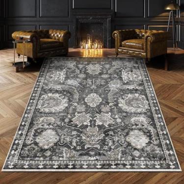 Imagem de Tapete Area RUGSURE lavável vintage cinza tribal 90 cm x 150 cm