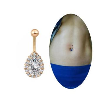 Imagem de Piercing De Umbigo Dourado Ouro Aço Cirúrgico Gota Zirconia - 3I