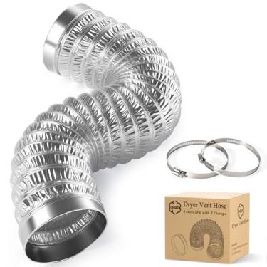 Imagem de DHGBD Mangueira de ventilação para secadora de 10 cm, duto de alumínio flexível de 6 camadas com extremidades de borda enrolada, mangueira de exaustão resistente ao fogo para secador, ventilação, HVAC