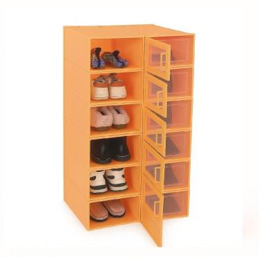 Imagem de Kit Organizador Tenis Sapatos Salto 6 Caixas Empilhavel Abertura Frontal Luxo Closet Quarto Compacto