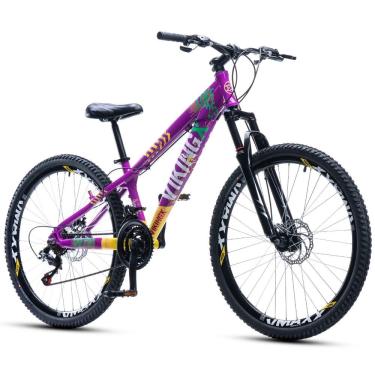 Imagem de Bicicleta Mountain Bike Vikingx Tuff 25 Vmaxx Câmbios Shimano Roxo/amarelo 13