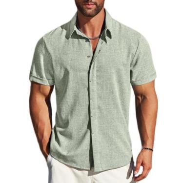 Imagem de Camisa masculina casual MAPICK com botões, manga curta, rayon, linho