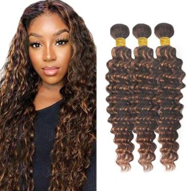 Imagem de Pacotes de cabelo Freiuoke Highlight Human Brown Deep Wave 3 Bundles