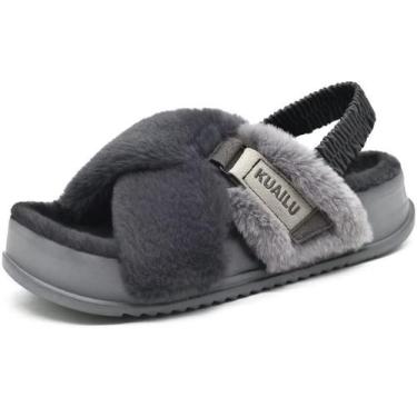 Imagem de Chinelos femininos KuaiLu Fuzzy Criss Cross Platform Grey 6