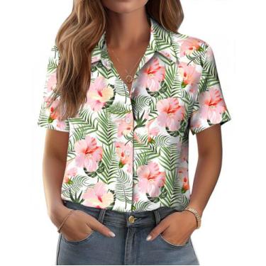 Imagem de Camisa feminina Zeagoo, floral havaiana, de verão, poliéster