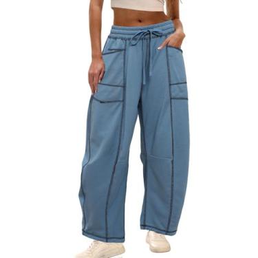 Imagem de Calça de moletom feminina Athlisan Baggy Barrel, azul, tamanho GG
