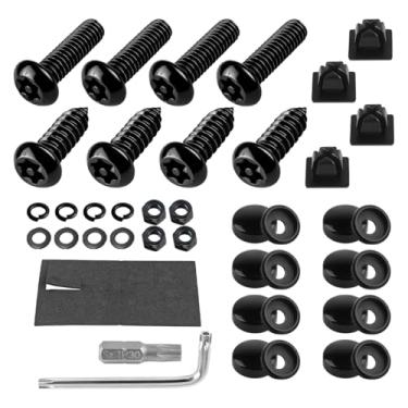 Imagem de YALOK Kits de parafusos de placa de licença antifurto - Ferragens de montagem de placa de etiqueta de carro de aço inoxidável à prova de ferrugem, M6 (1/10.2 cm) porca de fixação à prova de violação,