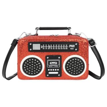 Imagem de Bolsa de mão vintage para gravador de rádio, alça de metal, alça de metal, bolsa de ombro pequena, Ba-glitter vermelho, Bolsa clutch transversal