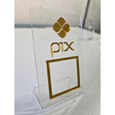 Imagem de Placa de Pix Acrílica com Detalhes Dourado ou Prateado Espelhado – Espaço para QR Code (Transparente com Dourado)