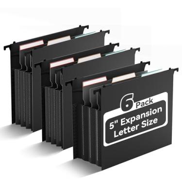 Imagem de ANSOOK Pastas de arquivo suspensas expansíveis, tamanho carta, 4 bolsos, organizador de arquivos sanfonado de 3,15 cm, pacote com 6 pastas de arquivo com abas, organizador de arquivos de mesa, pastas