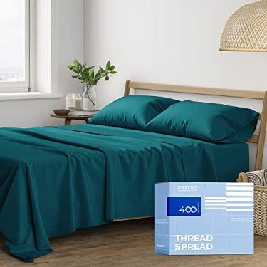 Imagem de THREAD SPREAD Conjunto de lençóis de algodão King Size - 400 fios, 4 peças, 100% algodão, para cama king, lençol de algodão tamanho king size com bolso profundo de 40,6 cm para quem dorme quente,