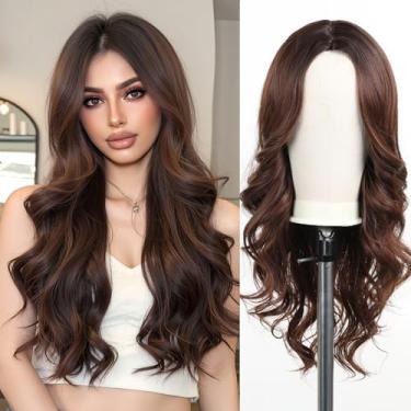 Imagem de Esmee Peruca longa ondulada marrom para mulheres cabelo sintético natural peruca ombré para uso diário e festa