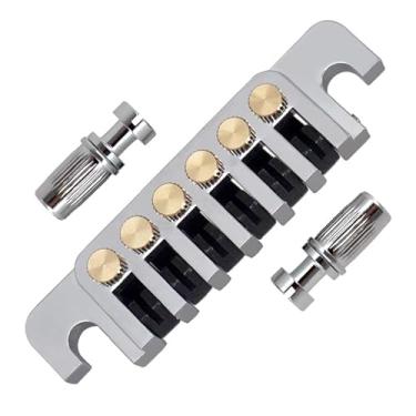 Imagem de Peça traseira para ponte de guitarra – Pontes vintage TP 6 dos anos 70 com parafusos e inserções de substituição compatível com guitarra elétrica LP Les Paul 6 cordas (cromada)