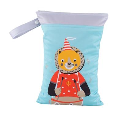 Imagem de TTETTZ Bolsa de fraldas infantil com 2 bolsos com zíper, lavável, reutilizável, portátil, para guardar guardanapos, bolsa para roupas de banho molhadas e, Azul Claro