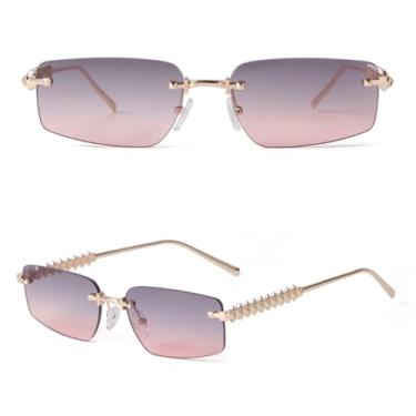 Imagem de VFDHN Óculos de sol sem aro gradiente feminino masculino retangular moda luxo tiro de rua uv400(4)