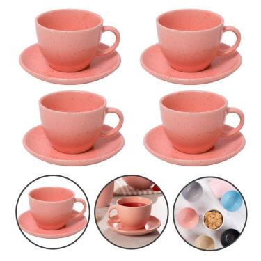 Imagem de Conjunto 4 Xícaras Café Pires Cerâmica 210Ml Premium - Rosa