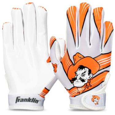 Imagem de Franklin Sports Luvas de futebol americano Oklahoma State Cowboys Kids – Luvas de futebol americano oficiais da NCAA College Team – palma de silicone – para crianças de 7 a 10 anos – jovens pequenas