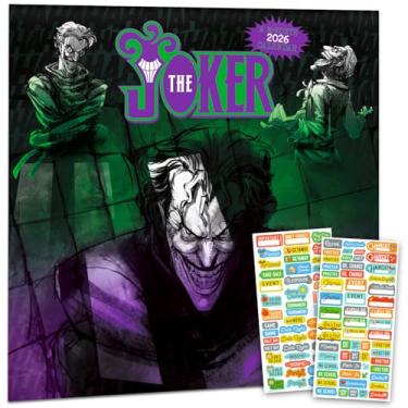 Imagem de Calendário de parede Coringa 2026 - Pacote de calendário de parede DC Comics Joker Deluxe 2026 com mais de 100 adesivos de lembrete (presentes do Batman, material de escritório)